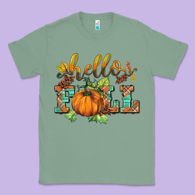 Hello Fall Pumpkin Classic Tee Designed By Barkaloodesign