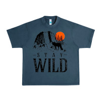 Midnight Navy stay wild illustration with mountain Urban Heavy Tee - artisFamous