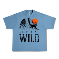 Pebble Blue stay wild illustration with mountain Urban Heavy Tee - artisFamous