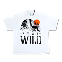 White stay wild illustration with mountain Urban Heavy Tee - artisFamous
