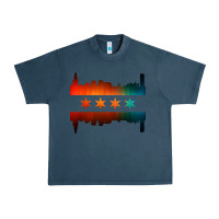 Midnight Navy chicago flag skyline Urban Heavy Tee - artisFamous