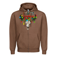 Chestnut merry christmas bull skull Zipper Hoodie - RanaPortraitStore
