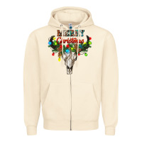 Sandshell merry christmas bull skull Zipper Hoodie - RanaPortraitStore