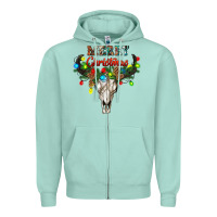 Seafoam merry christmas bull skull Zipper Hoodie - RanaPortraitStore