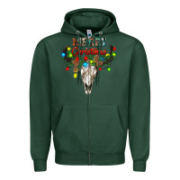 Sports Green merry christmas bull skull Zipper Hoodie - RanaPortraitStore