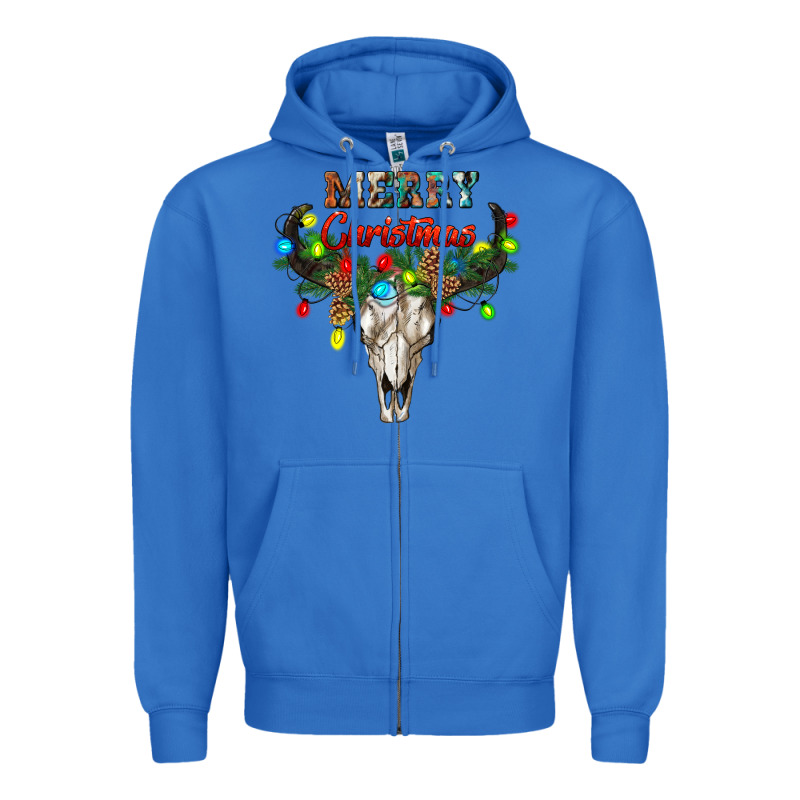 Merry Christmas Bull Skull Zipper Hoodie by RanaPortraitStore | Teevron