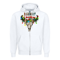White merry christmas bull skull Zipper Hoodie - RanaPortraitStore