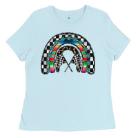 Baby Blue Racing Rainbow Ladies Tee - CowhideDigitalArt