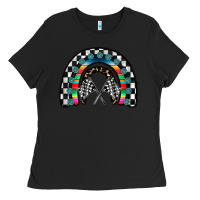 Black Racing Rainbow Ladies Tee - CowhideDigitalArt
