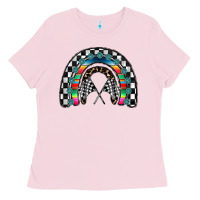 Bubblegum Pink Racing Rainbow Ladies Tee - CowhideDigitalArt