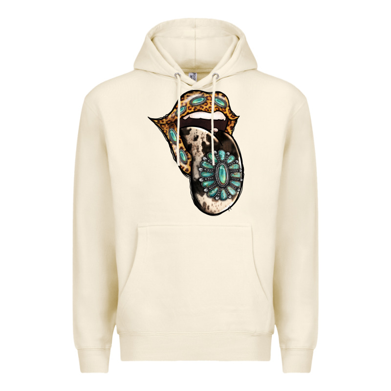 Turquoise Gemstone Leopard Cowhide Tongue Premium Hoodie by Jasminsmagicworld | Teevron
