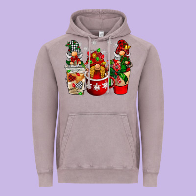 Christmas Coffee Gnome Vintage Hoodie Designed By Barkaloodesign