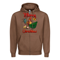Chestnut merry christmas chickens Zipper Hoodie - RanaPortraitStore