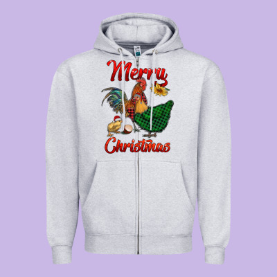 Merry Christmas Chickens Zipper Hoodie Designed By Ranaportraitstore