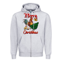 Heather Grey merry christmas chickens Zipper Hoodie - RanaPortraitStore