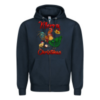 Navy merry christmas chickens Zipper Hoodie - RanaPortraitStore
