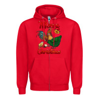 Red merry christmas chickens Zipper Hoodie - RanaPortraitStore