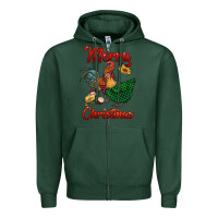 Sports Green merry christmas chickens Zipper Hoodie - RanaPortraitStore
