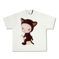 Pistachio Yoshitomo Nara Cute Cat Urban Heavy Tee - artisFamous