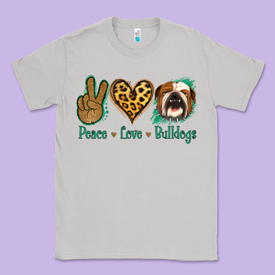Peace Love Bulldog Classic Tee Designed By Jasminsmagicworld