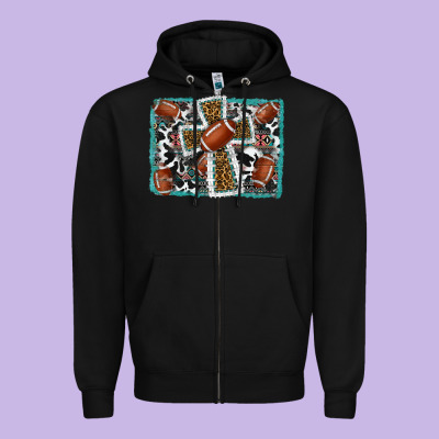 Football Cross Aztec Leopard Background Zipper Hoodie Designed By Ranaportraitstore