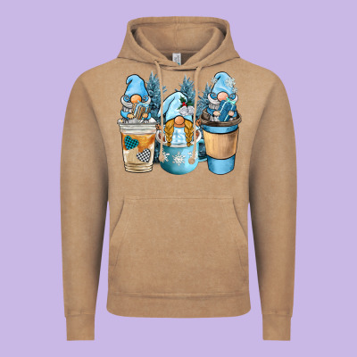 Winter Coffee Gnome Vintage Hoodie Designed By Barkaloodesign