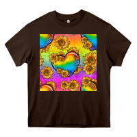 Chocolate Brown Pride lgbtq leopard hearts and sunflowers seamless Heavy Core Tee - BundleAndBundleShop