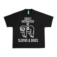 Black easily distracted by sloths and dogs funny sloth quote paw print Urban Heavy Tee - artisFamous