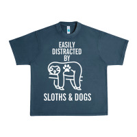Midnight Navy easily distracted by sloths and dogs funny sloth quote paw print Urban Heavy Tee - artisFamous