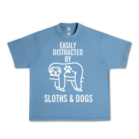 Pebble Blue easily distracted by sloths and dogs funny sloth quote paw print Urban Heavy Tee - artisFamous
