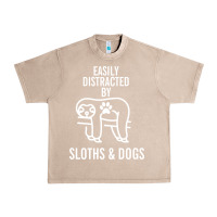 French Oak easily distracted by sloths and dogs funny sloth quote paw print Urban Heavy Tee - artisFamous