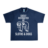 Navy easily distracted by sloths and dogs funny sloth quote paw print Urban Heavy Tee - artisFamous