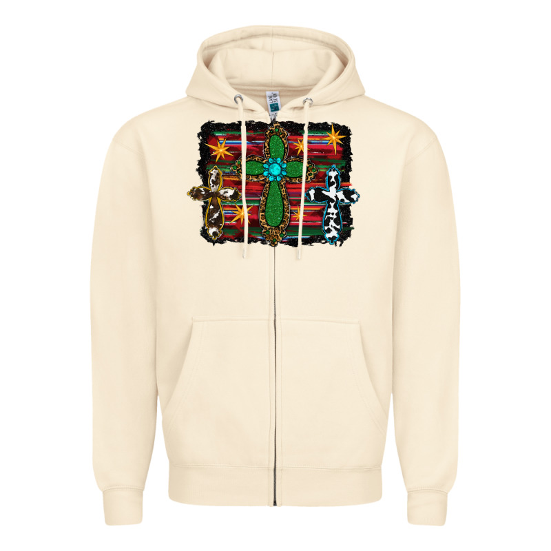 Cross Leopard Cowhide Glitter Serape Zipper Hoodie by RanaPortraitStore | Teevron