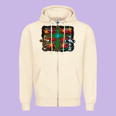 Cross Leopard Cowhide Glitter Serape Zipper Hoodie Designed By Ranaportraitstore