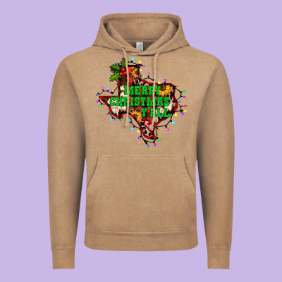 Merry Christmas Y'all Texas Map Vintage Hoodie Designed By Barkaloodesign