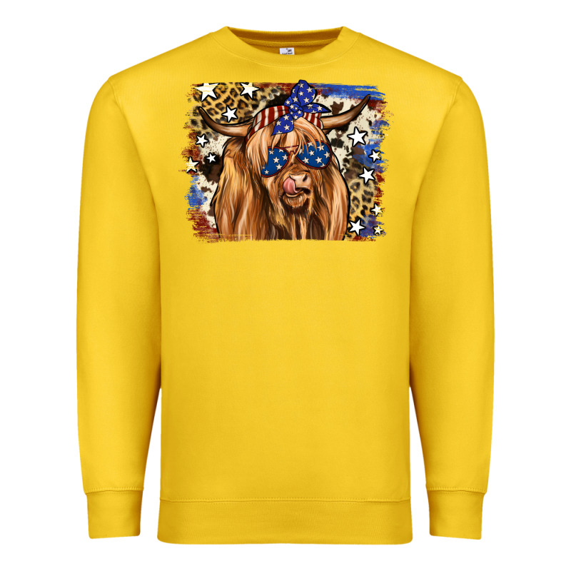 4th Of July Highland Cattle Premium Sweatshirt by RanaPortraitStore | Teevron