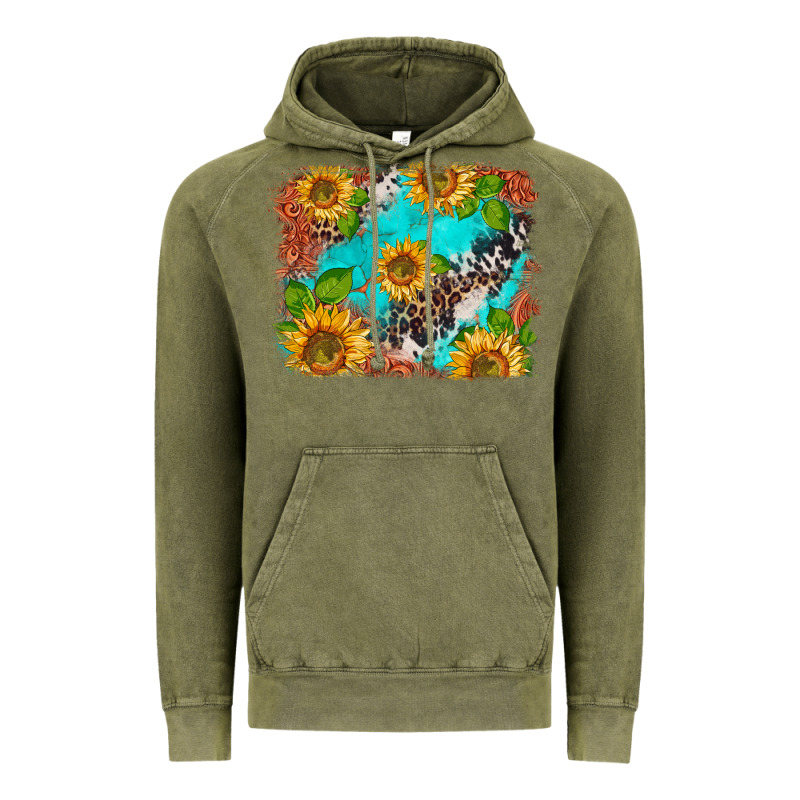 Western Sunflowers Turquoise Cowhide  Tooled Leather Vintage Hoodie by BarkalooDesign | Teevron