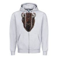Heather Grey american bison Zipper Hoodie - RanaPortraitStore