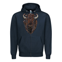 Navy american bison Zipper Hoodie - RanaPortraitStore
