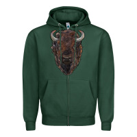 Sports Green american bison Zipper Hoodie - RanaPortraitStore