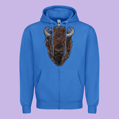 American Bison Zipper Hoodie Designed By Ranaportraitstore