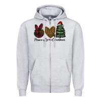 Heather Grey peace love christmas Zipper Hoodie - RanaPortraitStore