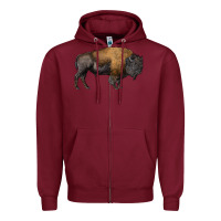 Burgundy american bison body Zipper Hoodie - RanaPortraitStore