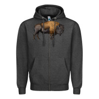 Charcoal Heather american bison body Zipper Hoodie - RanaPortraitStore