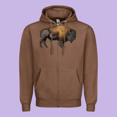 American Bison Body Zipper Hoodie Designed By Ranaportraitstore