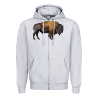 Heather Grey american bison body Zipper Hoodie - RanaPortraitStore
