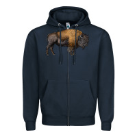 Navy american bison body Zipper Hoodie - RanaPortraitStore