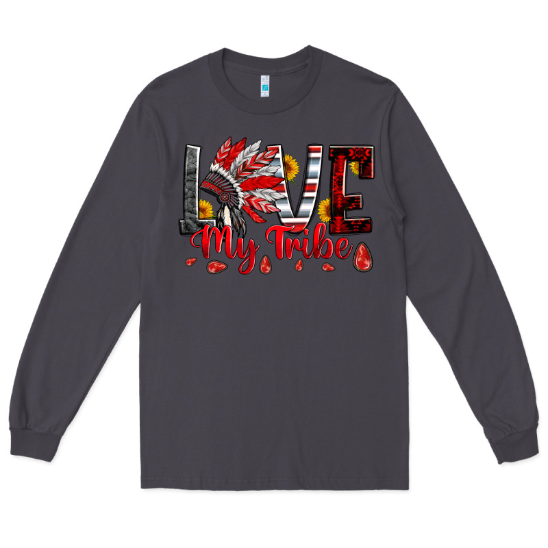 Red Black Grey White Love My Tribe Indian Headdres Long Sleeve Tee by Artiststas | Teevron