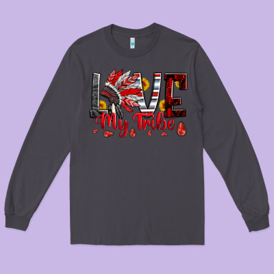 Red Black Grey White Love My Tribe Indian Headdres Long Sleeve Tee Designed By Artiststas