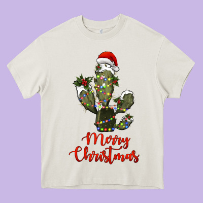 Merry Christmas Cactus Heavy Core Tee Designed By Ranaportraitstore